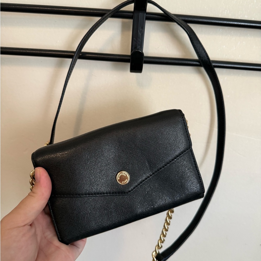 Michael Kors Black Crossbody Bag with Gold Accents